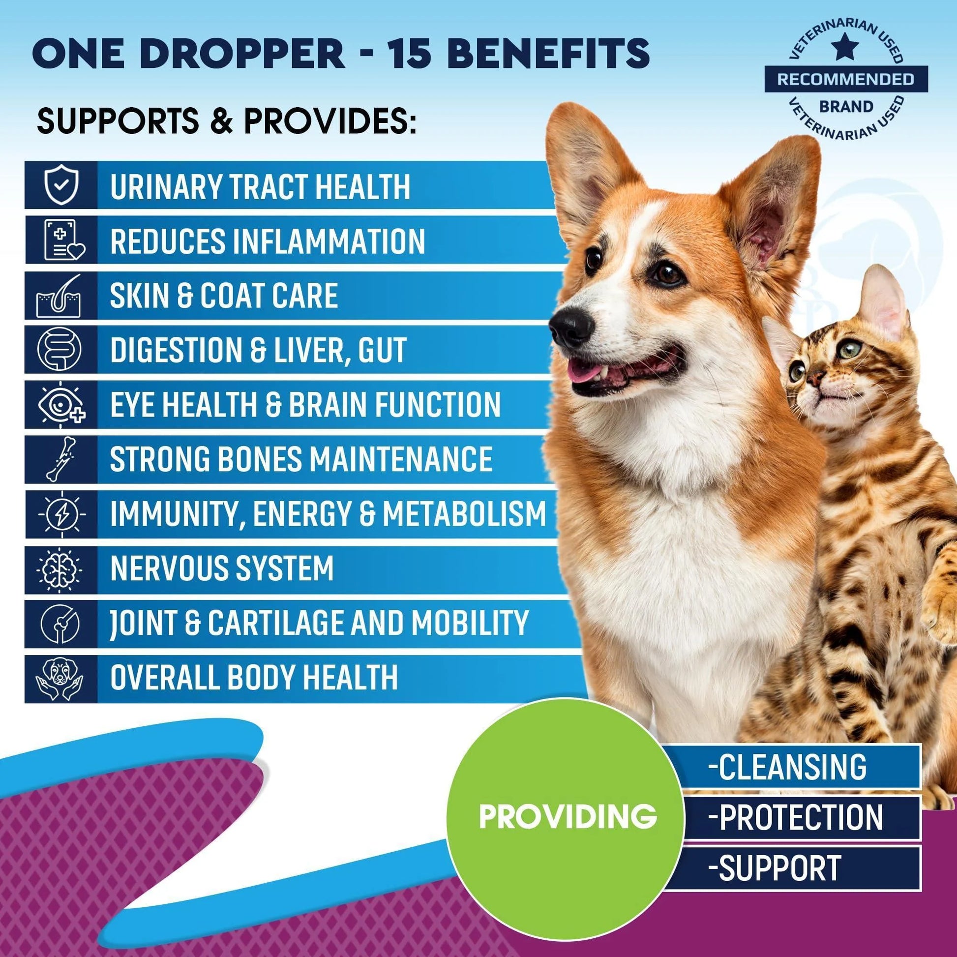 Multivitamin Liquid Supplement for Cats and Dogs with Glucosamine and Cranberry Extract
