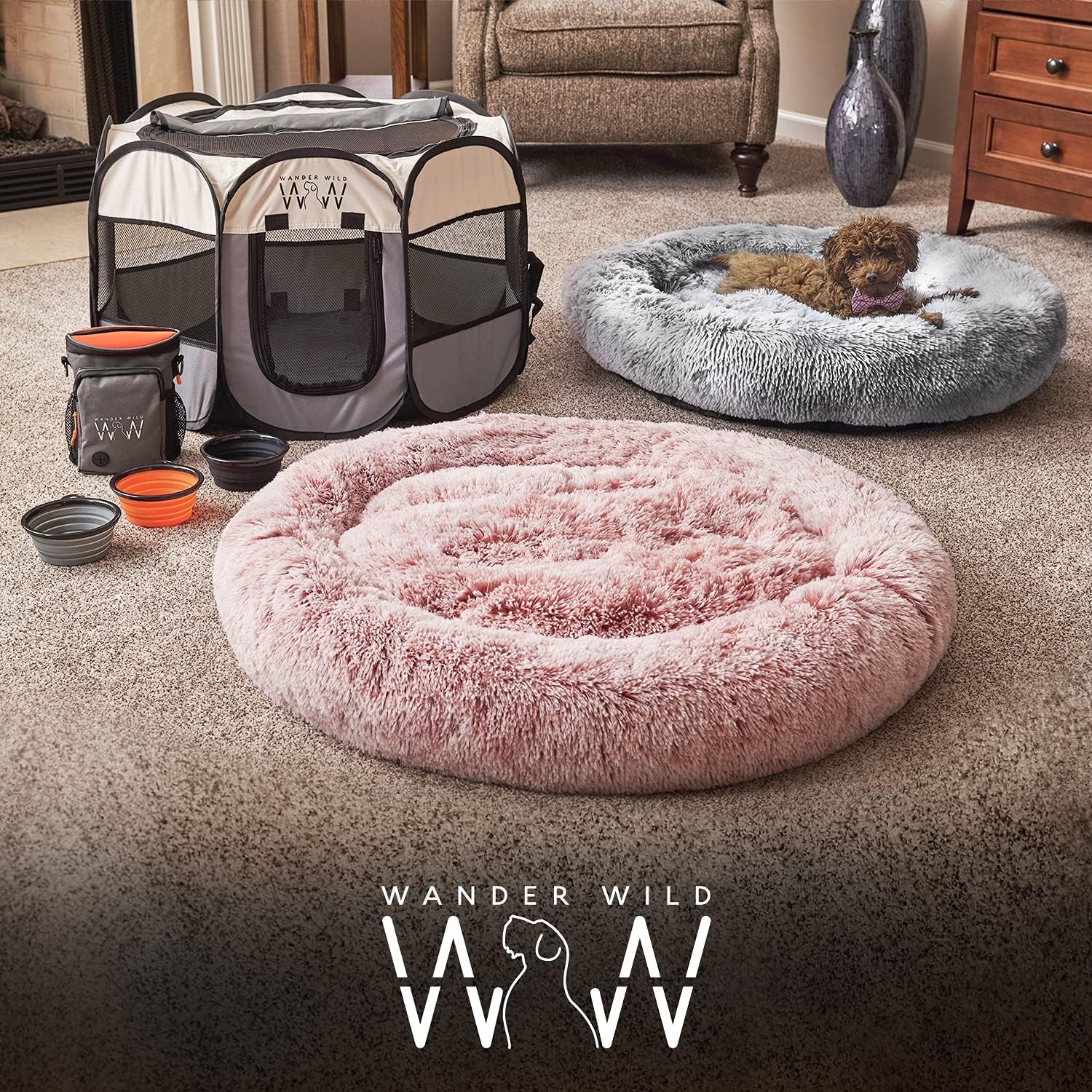 Medium Self-Warming Plush Round Pet Bed for Dogs and Cats - Grey
