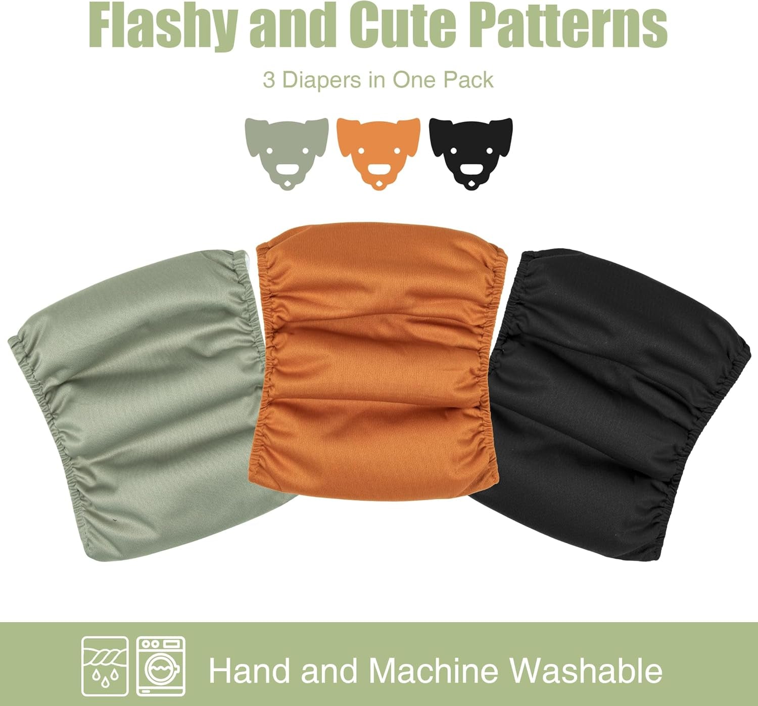Washable Male Dog Belly Wraps - Pack of 3 (Small: 11"-14" Waist)