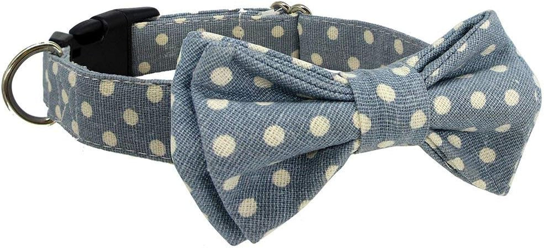Kebs Kebocis Adjustable Dog Bow Tie Collar with Detachable Bowtie in Light Blue Polka Dots for Medium-Sized Dogs