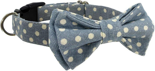Kebs Kebocis Adjustable Dog Bow Tie Collar with Detachable Bowtie in Light Blue Polka Dots for Medium-Sized Dogs
