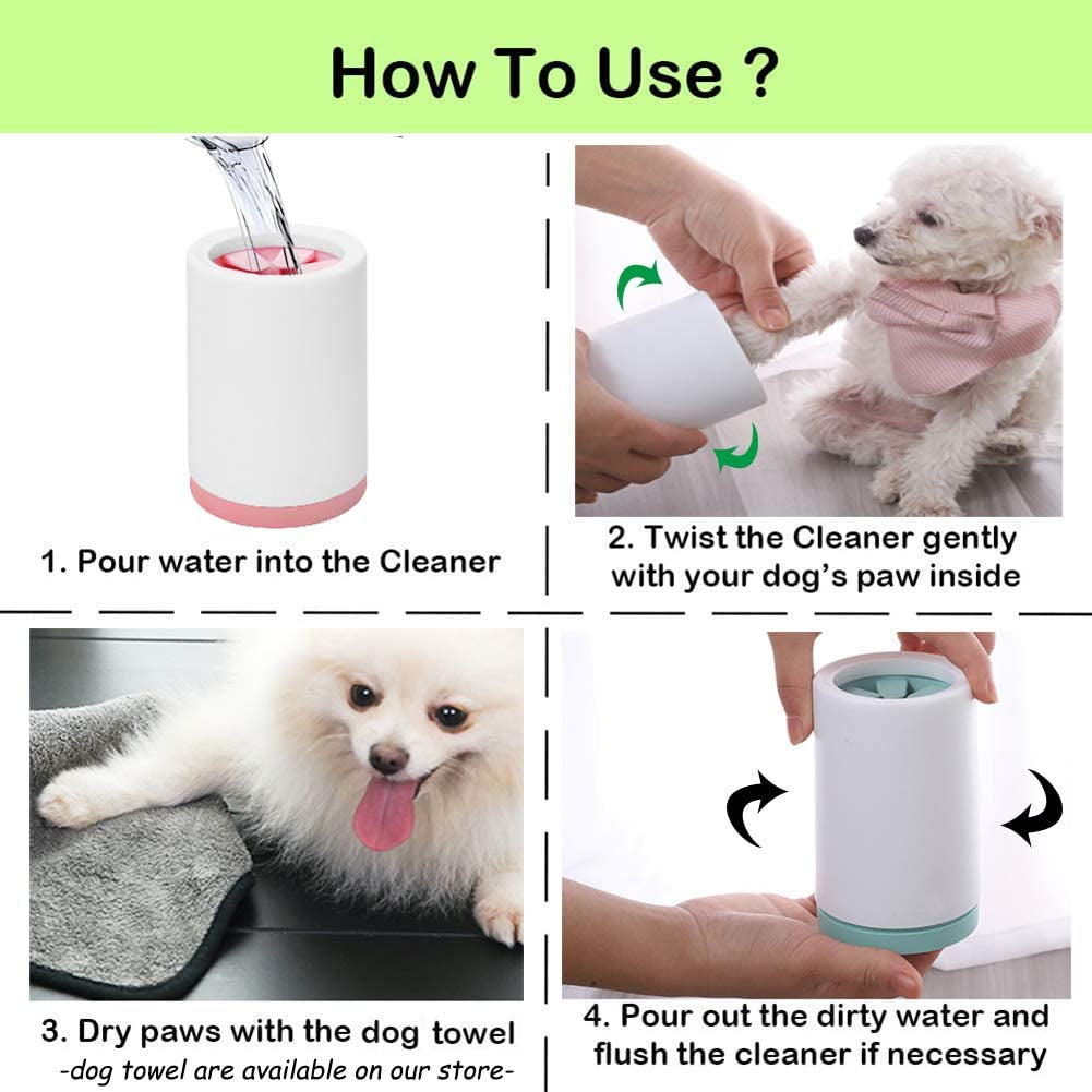 Portable Pet Foot Cleaning Cup for Small to Medium Dogs and Cats - Effective Mud Removal, Green Size L