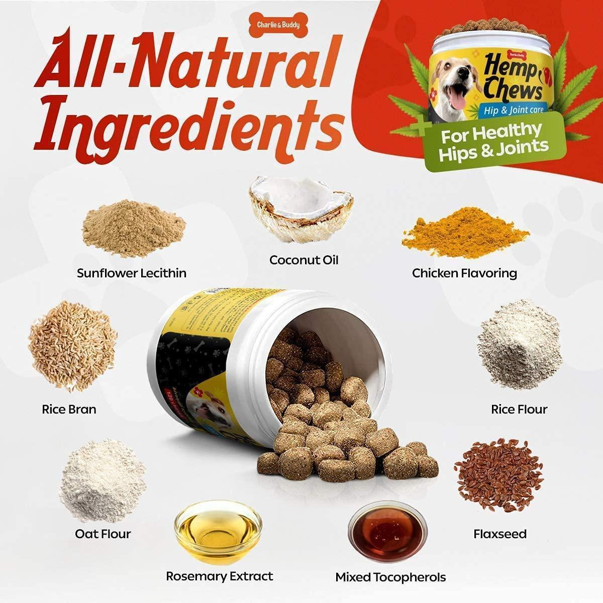 Hemp Hip and Joint Supplement for Dogs - 120 Treats with Glucosamine
