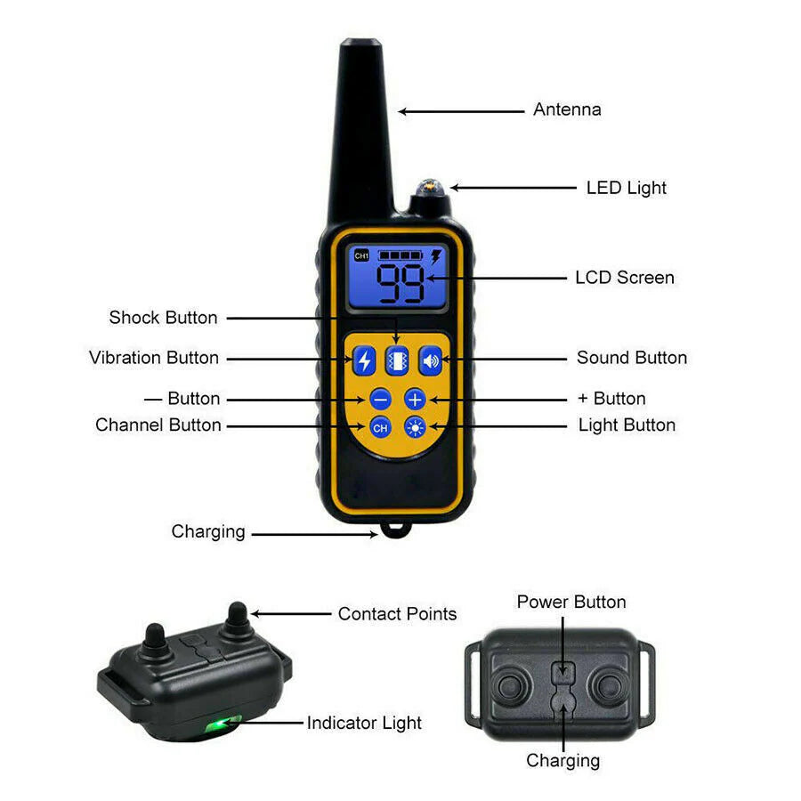 3000 FT Rechargeable Remote Dog Training Collar - Waterproof Shock Trainer