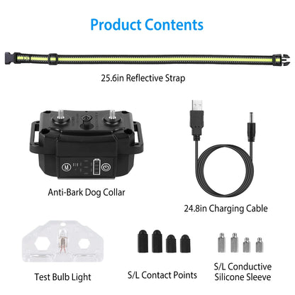Rechargeable Waterproof Dog Bark Collar with Automatic Identification and Dual Mode Stimulation (Beep, Vibration, Static) - 6 Intensity Levels
