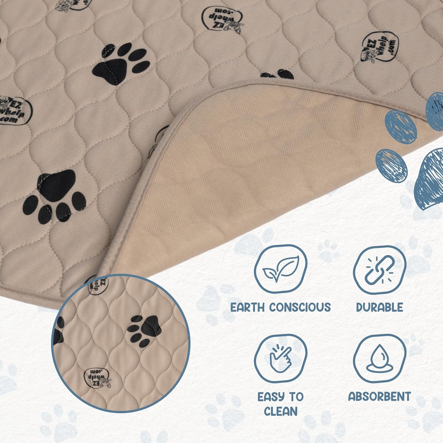 Reusable Dog Training Pads, Washable Waterproof Mats for Potty Training and Whelping, Rounded Corners, 16.5 x 19.5 Inches, Set of 2