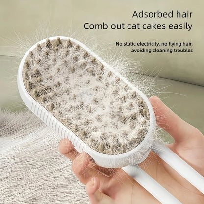 3-in-1 Cat Steam Brush and Defur Comb for Massaging and Grooming Shedding Pets, Suitable for Long and Short Hair Cats and Dogs