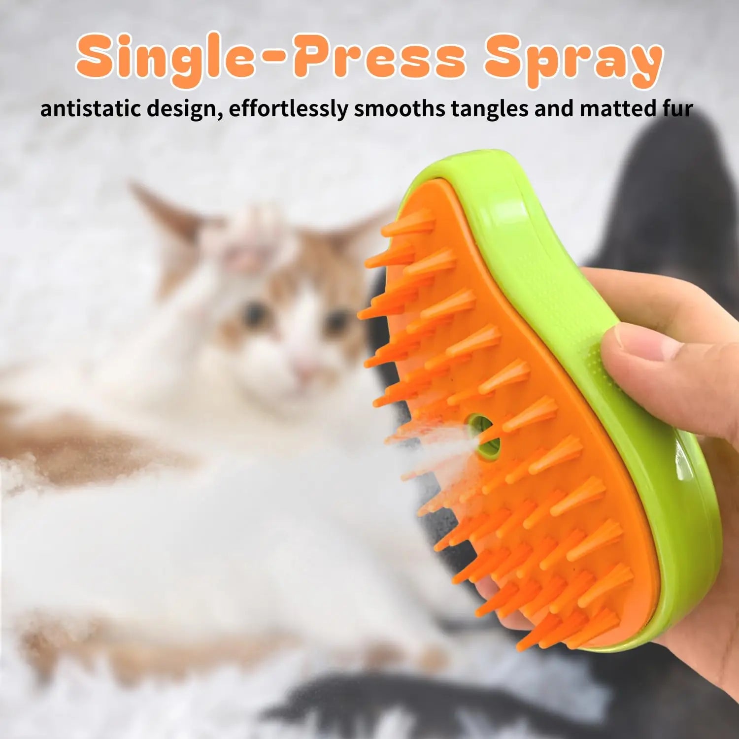 3-in-1 Steam Cat Grooming Brush with Self-Cleaning Function for Knot and Loose Hair Removal
