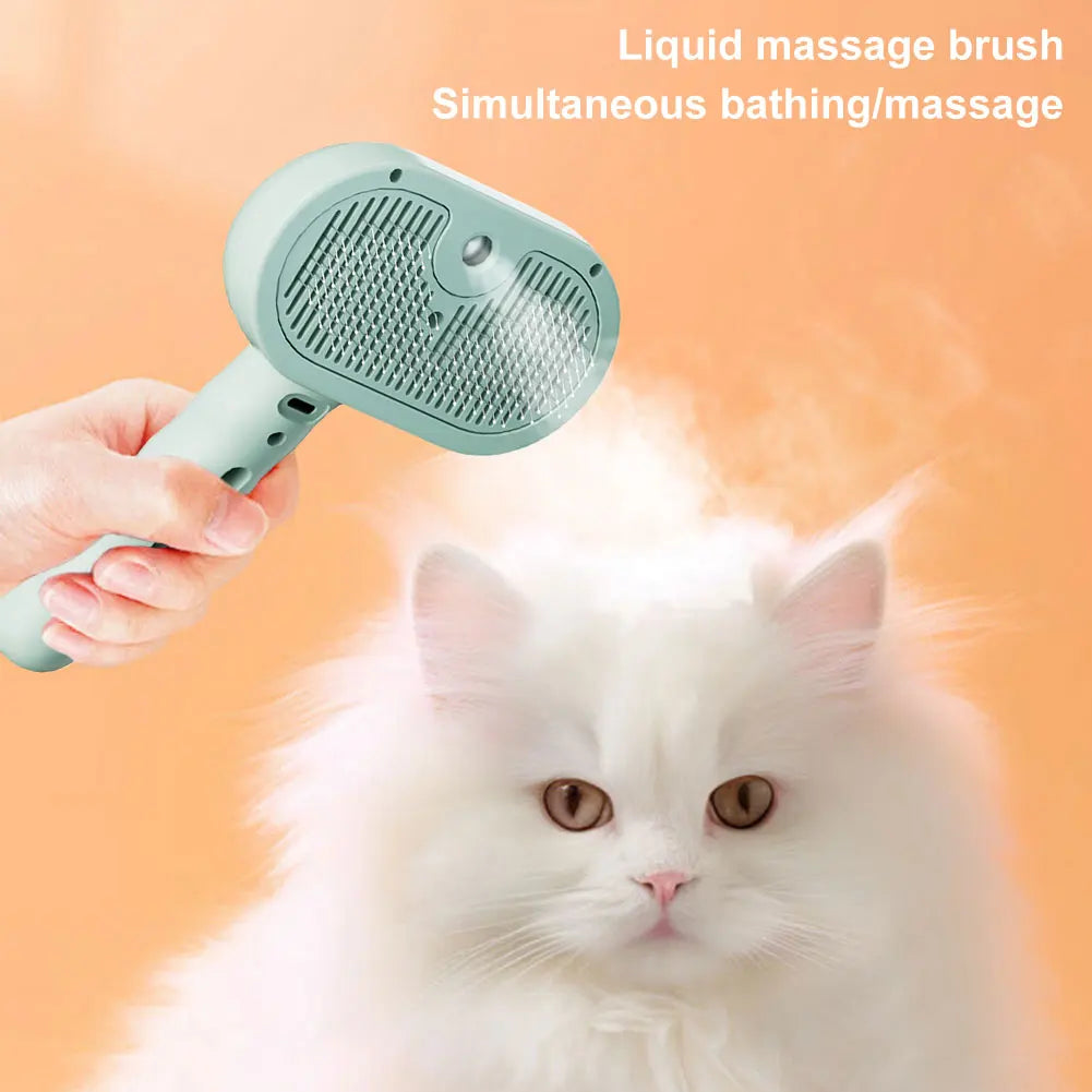 3-in-1 Rechargeable Cat Grooming Steam Brush with Release Button for Shedding and Hair Removal