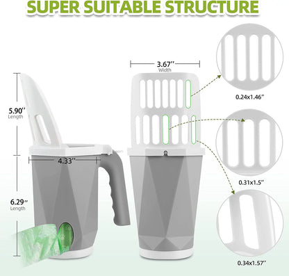 3-in-1 Cat Litter Scoop with Holder - Large Portable Integrated Scooper with 200 Refill Bags for Cats and Kittens (Gray)